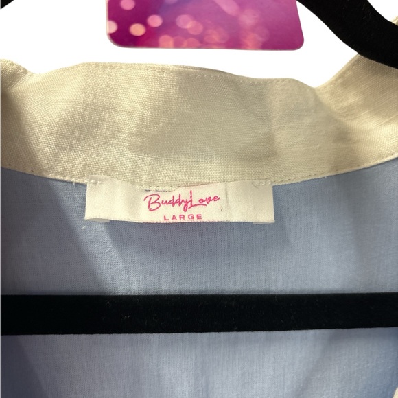 BuddyLove Harper Baby Blue Linen Mini Dress Resort Vacation Style Large - Picture 5 of 6